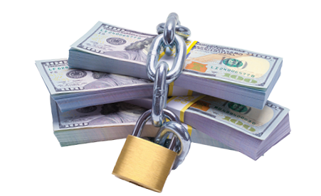 Cash wrapped in chain with lock