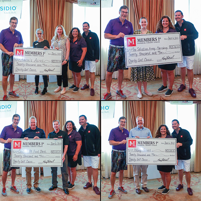 Golf outing check presentation to four charities